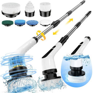 Electric Spin Scrubber Cleaning Brush Cordless Long Handle Rechargeable 7 in 1 Kitchen Bathroom Glass Tile Home Use