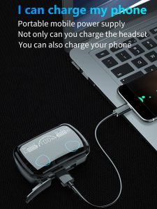 JE.ID M10 Earbuds (TWS Earbuds) Bluetooth Full Bass Bluetooth v5.1 TWS IPX7 Waterproof Noise Reduction (Reduksi Bising) untuk Sport Gaming dengan Power Bank In Ear Headset Headphone Henset Bloetooth Hedset