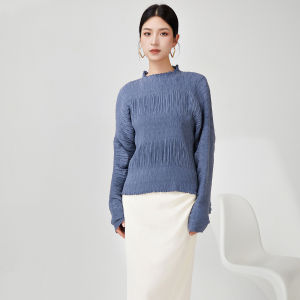 Miyake Women Loose Plus Size Solid Color Temperament Commute All-match Long-sleeved T-shirt #24926zsj-24SY1069C