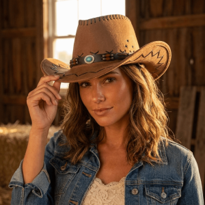 YUONG Polyester Western Cowboy Hat Leather Belt Wide Brim Sun Hat Travel Windproof Fedora Hat Outdoor