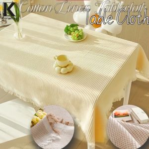 Keranixy Cotton Linen Tablecloth Cover Linen Tablecloth Tassel Tablecloth Waterproof Garden Picnic Mat Plaid Table Cloth Rectangular Household Table cloth Fringe French Furniture Cover