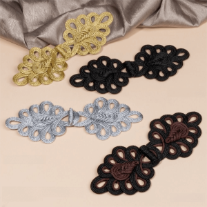 RISEDOT Golden Chinese Frog Buttons Handmade Flower Fastener Chinese Knot Buttons Traditional Knot Style Tang Suit Buttons DIY Craft