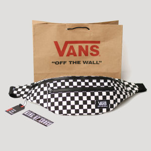 Promo Waistbag Pria Checkerboard Black White Premium - Bahan Kanvas High Quality, 3 Bagian, Resleting YKK (READY STOK)