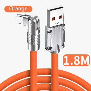 VAORLO 120W 6A 1.8m Super Fast Charge Game Charging Cable Liquid Silicone 180 Degree Rotation Metal Plug Data Cable With Leather Cable Tie for Xiaomi Huawei OPPO VIVO