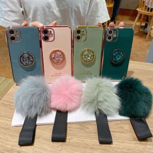 TOOSCi for Samsung Galaxy Note 20/Note 20 Ultra Luxury Fashion Colorful Fresh Electroplated Diamond Rhinestone Hair Ball Phone Case Ring Stand Holder Protective Back Cover