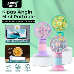 Kipas Angin Genggam Tangan Motif Bunga USB Portable Anti Panas Mini Fan Character Rechargeable