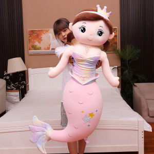 Cute Crown Mermaid Plush Toy Cartoon Mermaid Princess Big Size Stuffed Toys Hotdog Pillow Long Doll Animal Fish Girls Toy Birhtday Gift For Girls