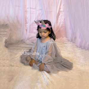 Baju Gaun Anak Warna Abu Silver 3 4 Tahun Dress Warna Abu abu Yang Elegan Mewah Grey Gaun Pesta Anak Ulang Tahun Korean Style Model Lengan Panjang KA155