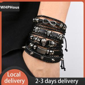 [COD] WHPHous Ship within 24 hours Vinatge Gothic Punk Skull Star Metal Multilayer Leather Men Bracelets & Bangles