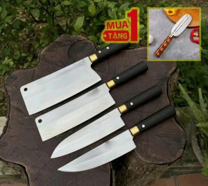 Bộ Dao nhà bếp được làm bằng thép trắng không gỉ cán được làm bằng gỗ mun chốt đinh cực kỳ sắc bén chắc chắn và bền đẹp.