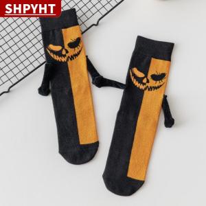 [COD] SHPYHT TOY Fun Halloween Socks Spooky Magnetic Hand-holding Hands Socks Creative Cute Bat Socks Mid-calf Cotton Socks Couple Socks Gift