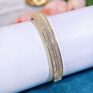 SEQUITO Noble Bridal Gold Plated Bangle Full Micro Pave Tiny AAA Cubic Zirconia High Quality Wrist Jewelry Clothing Accessories B333