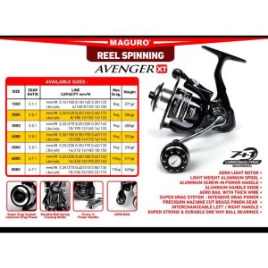 Reel pancing power handel maguro avenger xt 1000 2000 3000 4000 5000 6000 8000 reel laut