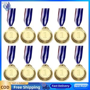 [Ueb Wholesale Center]10Pcs Silver Award Medals Zinc Alloy Bronze Award Medals with Neck Ribbon Winner Medals 2 Inch for Kids Childrens Events
