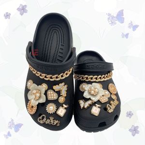 22Pcs Luxury Style Crocs Jibbitz Charms 3D Gold and Silver Butterfly Shoe Buckle Detachable Diamond Studded Shoe Chain Decoration for Crocs