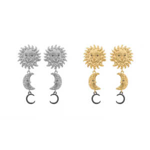 Summer Sun Moon Earrings With Long Tassels Design Lightweight Alloy Sun Moon Ear Studs For Casual Wear