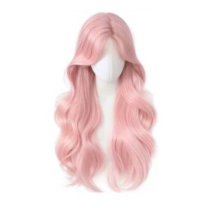 BEAUTYLADIES Elegant Long Wavy Curly Wig Fashionable Middle Part Pink Synthetic Wigs Full Head Cover Fluffy Cosplay Lolita Wigs for Women