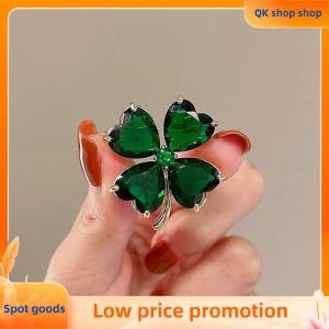 ✨QK shop✨ Lucky Four-leaf Clover Brooch French Retro Emerald Corsage Fixed Clothes Pin Buckle Lady Wedding Jewelry Accessories