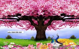 Tranh gạch ốp tường 3d hoa đào - KSCX533