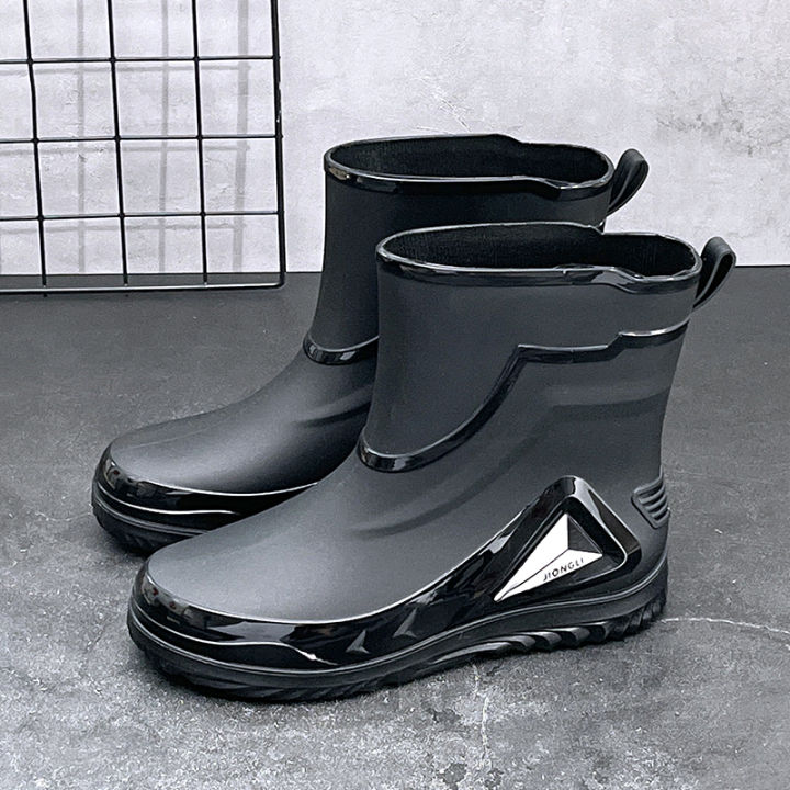 Men's midtube rain boots, outdoor waterproof shoes, cuff style, wear