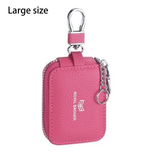 Royal Bagger Mini Earphone Bag Genuine Leather Zipper Key Wallet with Keychain Portable Headphone Case for Men & Women 3901