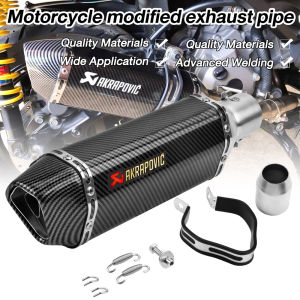 🇵🇭 Universal 38mm-51mm AKRAPOVIC Motorcycle Exhaust Pipe Carbon Fiber Type Muffler Canister Pipe Tailpipe 370mm Length Include Silencer for Honda Premium Stainless Steel CanisterPipe Tailpipe