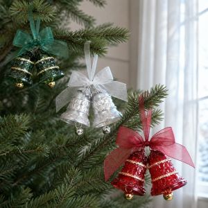 GUAIP Bow Christmas Tree Bell Ornament Translucent Exquisite Xmas Finial Bell Pendants Holiday Pendants Plastic Jingle Bell Christmas Tree