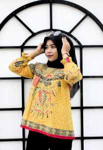 NARAYA Blouse Atasan Baju Batik Wanita Kerja Kantor Modern Kekinian Bahan Katun Primisima Premium Lapis Furing Trickot Griya Kelambiku