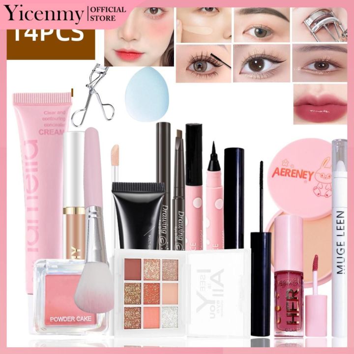 Cod Makeup 【COD】14pcs All-in-one Set Face Makeup Sets Matte Lip Gloss & Matte ...
