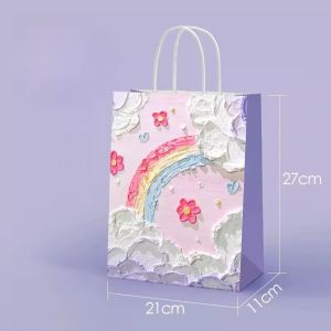 Macaron Kraft Paper Gift Bag / Oil Painting Gift Wrapping Bags / Handheld Tote Bags for Daily Party Decorations