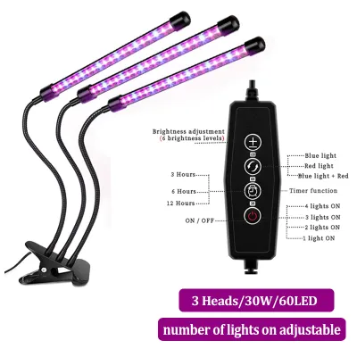 2/3/4 Heads Grow Light Tube for Indoor Plant80 LED Red Blue Full Spectrum Sunlike LightMulti Level BrightnessTimer Grow Lamp Bulb 360-Degree Flexible with Clip CNY Gift Present