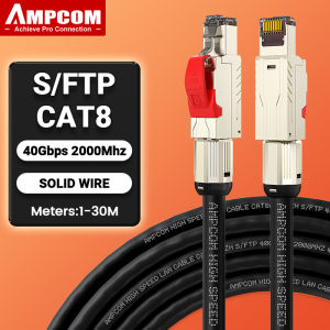 AMPCOM CAT8 Ethernet Patch Cable 1-25M S/FTP 22AWG Screened Solid Cable | 2000Mhz (2Ghz) up to 40Gbps Future 5th-Gen Ethernet LAN