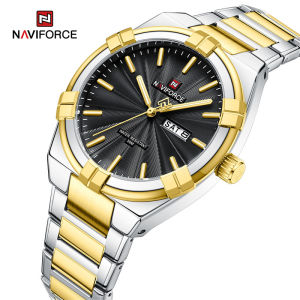 Đồng Hồ Naviforce cho nam giới bạc Thép không gỉ chống nước ban đầu ngày & ngày kinh doanh Đồng hồ đeo tay thạch anh nf9218
