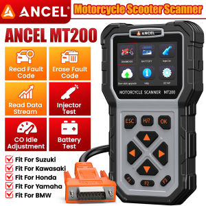 ANCEL MT200 Motorcycle Diagnostic Scanner OBD2 Full System Tool with 12+ Service Reset Fit For Honda YAMAHA Kawasaki Suzuki BMW KTM HERO Motorbike Code Reader Battery / Fuel Injector Detection