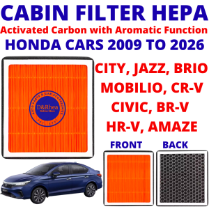 Cabin Filter HEPA Activated Carbon with Aromatic Function for Honda Cars 2009 to 2026 (City Jazz Brio Mobilio CR-V Civic BR-V HR-V Amaze)