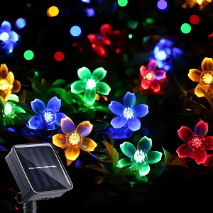 Goldstar Solar String Lights Outdoor Waterproof Solar Christmas Lights 50 LED Solar Flower String Lights 8 Mode Cherry Blossoms Multicolor Light for Garden Yard Patio Tree Christmas Decor