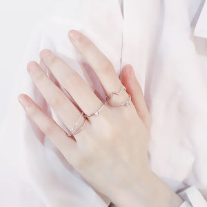 OR🧸 5Pcs/ Set Cincin Berlian Gelombang/ Cincin Gabungan/Fashion Korea/ Cincin Wanita/ Aksesori Perhiasan Fashion COD