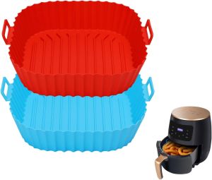 2-Pack Silicone Air Fryer Liners Square Air Fryer Silicone Liners Reusable Food Grade Air Fryer Pots Oven Baking Tray Liners Replacement of Flammable Parchment Paper
