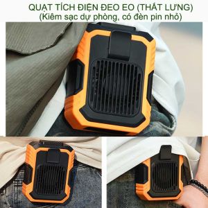 Quạt đeo hông quạt treo eo để bàn cao cấp quạt tích điện quạt điều hòa di động kiểm sạc dự phòng quạt đeo thắt lưng đeo cổ cầm tay có đèn pin chiếu sáng dây đeo tiện lợi