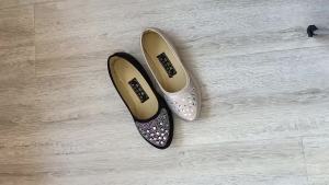 Fabric Shoes With Square Rhinestones Shallow Mouth Flat Heel Soft Sole WomenS Single Shoes New Spring/Summer Style