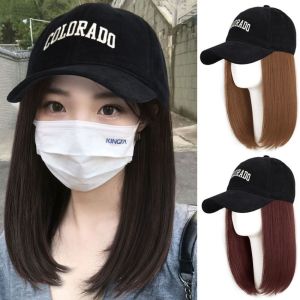 BAIXL High Quality Soft Party Outdoor Female Women Heat Resistant Fiber Natural Hairpieces Hair Extension Summer Seamless Connection Hat Wig Baseball Cap Bob Hair Wig Long Straight Bob Hair Black Baseball Cap Hair Wig