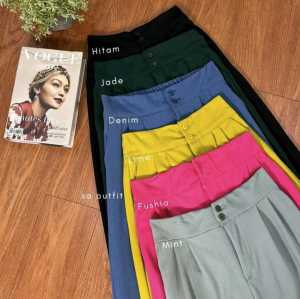 Jennie Knit Pants Celana Kulot Highwaist Knit Kancing Celana Knit Wanita Karet Melar