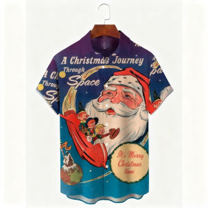 เสื้อเชิ้ตคริสต์มาสแฟชั่นสำหรับผู้ชาย2026 เสื้อยืดปุ่มสบาย ๆซานตาคลอสพิมพ์เสื้อโปโลผู้ชายปีใหม่