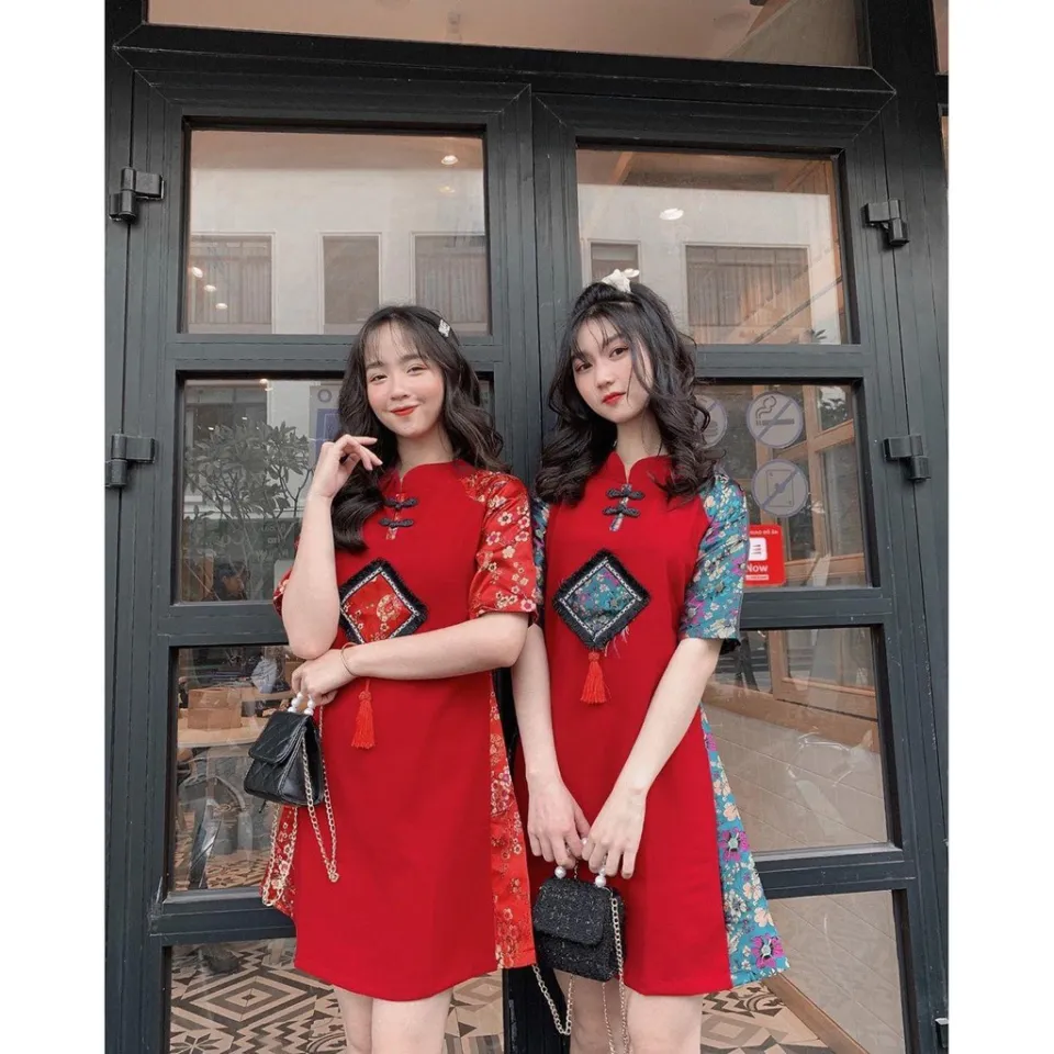 Đầm đỏ mặc Tết, đầm chất nhung tay bồng khoét vai 2 màu xinh xắn Danie  Dress | Shopee Việt Nam
