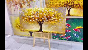 Tranh Cây Vàng Phú Quý Phát Tài Chất Liệu Canvas Tráng Gương Tranh Treo Phòng Khách