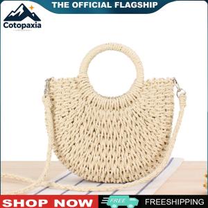 【New Arrival】 Womens Woven Crossbody Shoulder Bag with Semicircle Shape Perfect for Summer Beach and Vacation Outings