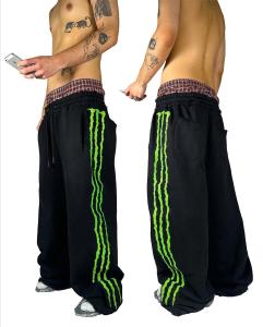 Hip Hop Personality Claws Three Stripes Embroidered Sweatpants Street Clothing Glowing Casual Pants Cotton Zipper Jogger