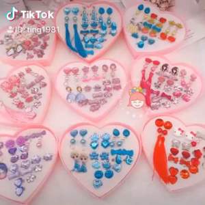 Ready Stok Kid Jewelry Love Gift Set Princess No Hold Earrings Clips And Ring Set