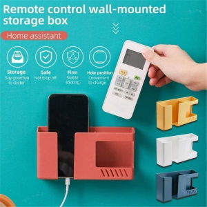 2 in 1 Household TV Remote Control Mobile Phone Holder Wall Storage Box Organizer Multifunctional Storage Rack Mobile Phone Charging Stand 2-grid Wall Mounted Storage Box