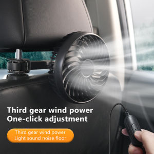 SEAMETAL พัดลมติดรถ 3 สปีดรถที่นั่งกลับพัดลมระบายความร้อนชาร์จ ยูเอสบี พัดลมหัวคู่ หมุน 360 องศา